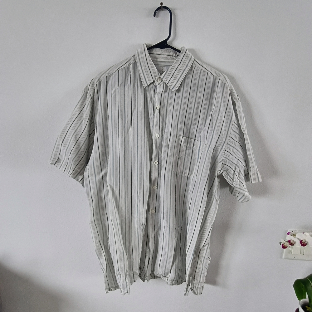 Bill Blass Silk Striped Button Up Shirt Men’s XL Short Sleeve Blue White - Picture 1 of 6